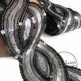 Sheer Black and Silver Sequin Metallic Mesh Trim - 1m