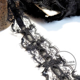 25mm Frilly Black Lace Trim with Satin Centre - 1m