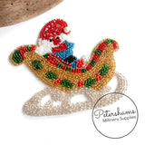 Heavily Beaded Christmas Santa Sleigh Sew-on Motif