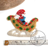 Heavily Beaded Christmas Santa Sleigh Sew-on Motif